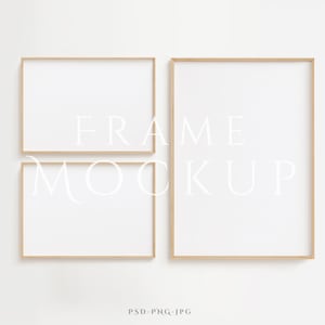 May include: Two light wood picture frames with white mats, arranged in a vertical stack on a white wall. The frames are empty and ready for your photos or artwork.  FRAME MOCKUP.