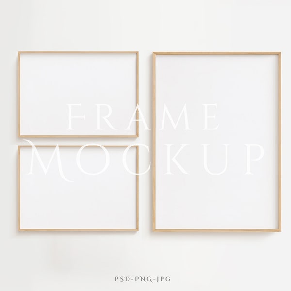 Landscape Frame Mockup A4 | 3 Horizontal Frame Mockup | 3 Frame Mockup Set | Three Frames Mockup | Lightwood Mockup Frame | Minimalist Frame