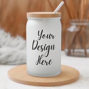 16 Oz Frosted Glass Can Tumbler Mockup | Beer Can Glass Mockup | Glass Can Mock Up | Iced Coffee Glass Mockup | 16Oz Can Mockup