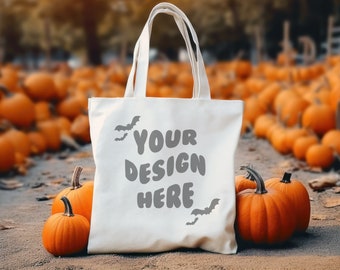 Tote Bag Mockup, Natural Canvas Tote Bag Mockup, Pumpkin Tote Bag Mockup, Autumn Tote Back Mock up, Canva Tote Bag Mockup, Halloween Mockup