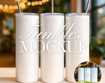 Mockup beker 20 oz, PSD PNG Mockup beker beker 20 oz, Photoshop Smart Object, slepen en neerzetten op canvas, mockup beker 3 bekers, roestvrijstalen beker