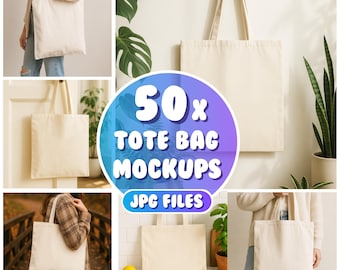 Tote Bag Mockup Bundle 50, Canvas Tote Bag Mockup, Canva Tote Bag Mockup JPG, Printify Tote Bag Mockup, Natural Tote Mockup