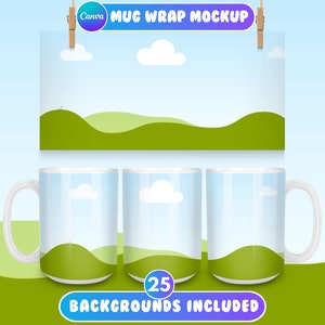 15oz Mug Mockup, Canva Drag and Drop Mockup, Canva Full Wrap Mug Mockup, 15oz Coffee Mug Mockup, 3 Mug Mockup, White Mug Mockup, 15oz Canva