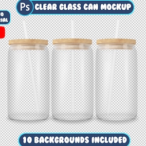 May include: Three clear glass cans with wooden lids and white straws. The cans are empty and ready to be filled with your favorite beverage.