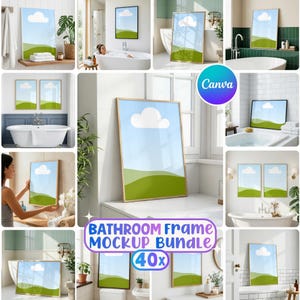 40x Bathroom Frame Mockup Bundle: Canva Drag & Drop Templates