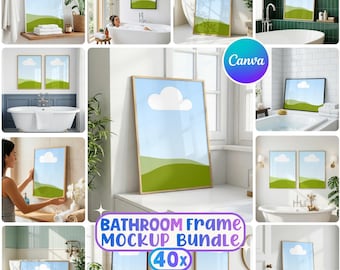 40x Bathroom Frame Mockup Bundle: Canva Drag & Drop Templates