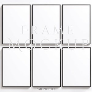 Lijstmodel A4 | Mockup met 6 frames | Mockup met zwart frame | Framemodel afdrukken | Mockup voor muurframe | Enkele minimalistische mockup | PSD-PNG