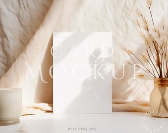 Card Mock up 5x7, Greeting Card Mockup, Minimalist Boho Card Mockup, PSD Smart Object + JPG & PNG, Minimal Card Mockup, Wedding Card