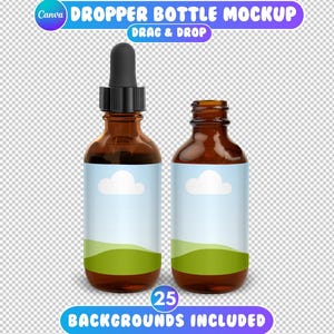 Dropper Bottle Mockup, Canva Dropper Mockup, Beauty Product Mockup, Product Container Mockup, Essentail oils, 25 Backgrounds Included