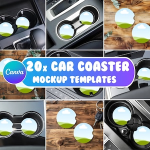 Canva Car Coaster Mockup Bundle, Coaster Mockup, Coaster Mockup Canva, Add Your Own Background Mockup, Car Coaster Template