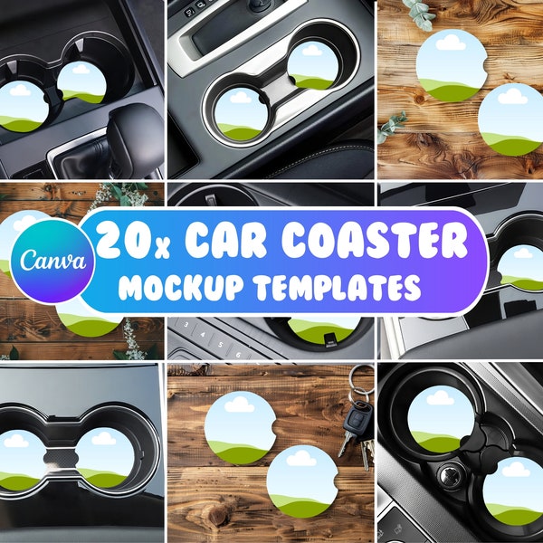 Canva Car Coaster Mockup Bundle, Coaster Mockup, Coaster Mockup Canva, Add Your Own Background Mockup, Car Coaster Template