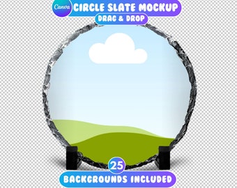 Circle Slate Canva Mockup, Sublimation Circle Slate Mockup, Photo Slate Mockup, Drag and Drop, Canva Slate Mockup, Slate Canva Template