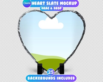 Heart Slate Canva Mockup, Sublimation Circle Slate Mockup, Photo Slate Mockup, Drag and Drop, Canva Slate Mockup, Slate Canva Template