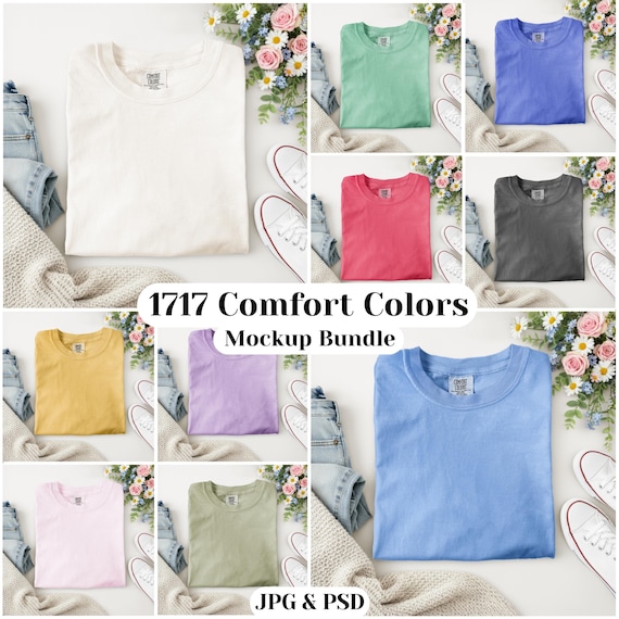 Comfort Colors 1717 Mockup Bundle: Print on Demand, JPG & PSD Files, Canva Templates