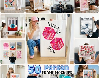 50x Person With Frame Mockup Bundle: PSD Smart Object Files, Canva Drag & Drop Templates (Digital Download)