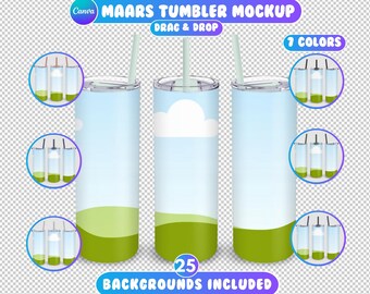 Maars Maker Skinny Matte Tumbler 20oz Mockup, Printify Maars Tumbler, Canva Drag and Drop, Canva Maars Tumbler, 25 Backgrounds Included