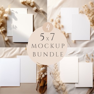Doppelkarten Mockup Bundle 5x7, Minimalist Boho Invite Karten Mockup, Grußkarte Mockup, PSD Smart Objekt + JPG & PNG, Minimal Card Mockup