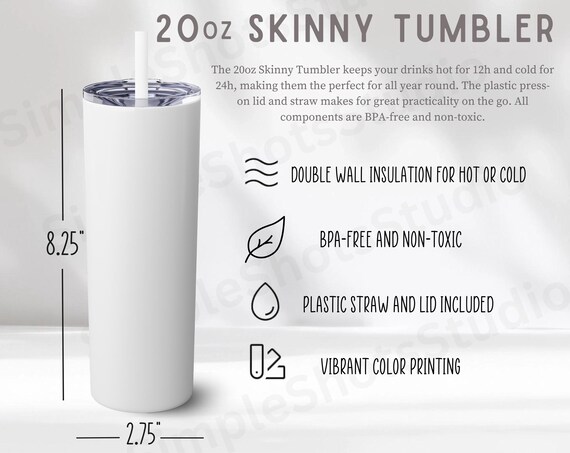 20z Skinny Tumbler Size Chart, Printify 20z Skinny Tumbler Size