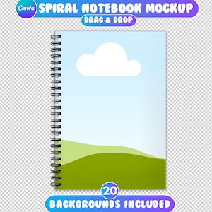 Canva Spiral Notebook Mockup, Spiral Notebook Template, Notebook Mockup, Canva Drag and Drop, Canva Template, 20 Backgrounds Included