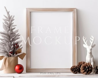 Christmas Frame Mockup 3:4 | Wall Art Mockup | Holiday Frame Mockup | Wood Mockup Frame | Festive Frame Mockup, Frame Mockup, PSD PNG