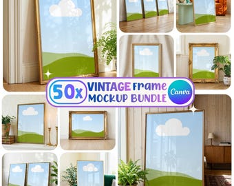 Vintage Frame Mockup Bundle: 50 Templates, DIN A Ratio, Canva Drag & Drop (Digital Download)