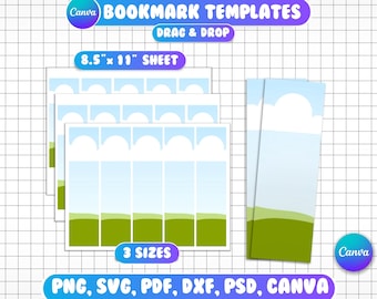Canva Bookmark Template, 2x6, 2x7, 2x8 Bookmark Templates, Drag and Drop, Canva Editable, Design Your Own Bookmarks, Bookmarks Editable