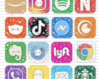 200+ Cute Crayon App Icons: Hand Drawn Aesthetic iPhone Theme | Cute Scribble Doodle Icon Pack | iOS 18 & Android