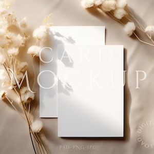 Dubbele kaart mockup 5x7, minimalistische Boho uitnodigingskaarten mockup, wenskaart mockup, PSD slim object + JPG & PNG, minimale kaart mockup
