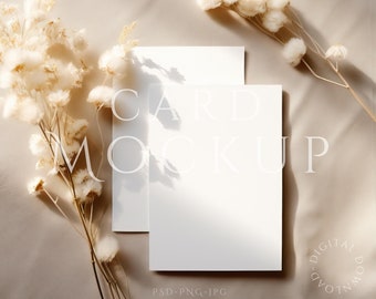 Maqueta de tarjeta doble 5x7, Maqueta de tarjetas de invitación boho minimalista, Maqueta de tarjeta de felicitación, Objeto inteligente PSD + JPG y PNG, Maqueta de tarjeta mínima