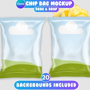 Modello di borsa con chip Canva, modello di bomboniera, trascinamento della selezione di sacchetto con chip, bomboniera con chip Canva, modello Canva, 20 sfondi inclusi
