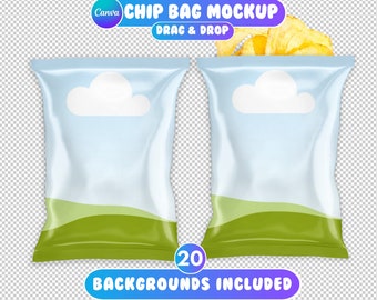 Canva Chip Bag Mockup, Party Favor Mockup, Chip Bag Drag and Drop, Canva Chips Party Favor, Canva Template, 20 Backgrounds Included