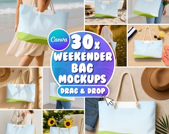 30x Printify Weekender Bag Mockups, Canva Drag and Drop Templates, Canva Template Bundle, JPG & PNG Files included