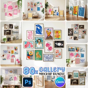 Paquete de 80 maquetas de marcos para galerías: objetos inteligentes PSD, función de arrastrar y soltar en Canva (descarga digital)