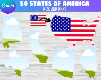 USA States Custom Canva Frames | Canva Frames of America | Drag And Drop Canva Template | USA Individual States | USA Map Canva Frames