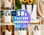 Tote Bag Mockup Bundle 50, Photoshop Tote Bag Mockup, AOP Tote Bag Mockup, Black Strap Tote Bag Mockup, Natural Tote Mockup