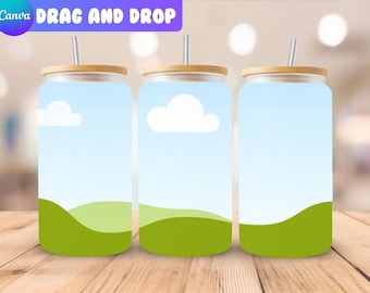 16oz Libbey Frosted Glass Can Mockup | Canva Drag and Drop | Beer Can Glass Mockup | Iced Coffee Glass Can Mockup | 16 Oz Frosted Can Mockup