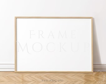 Lijstmodel A4 | Horizontaal framemodel | Mockup voor muurframe | Framemodel afdrukken | Houten modellijst | Minimalistisch framemodel | PSD-PNG