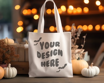 Tote Bag Mockup, Natural Canvas Tote Bag Mockup, Pumpkin Tote Bag Mockup, Halloween Tote Bag Mockup, Tote Bag JPG, Shopping Bag Mockup