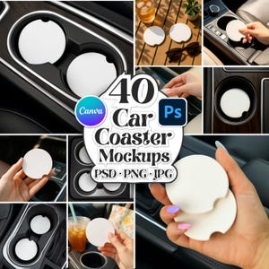 Car Coaster Mockup Bundle: Canva & Photoshop Templates (Digital Download)
