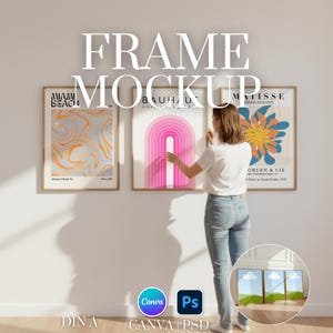 3 Frame Gallerie Mockup: PSD Smart Objekt, Canva Template, DIN A Größe, einfach zu bedienen