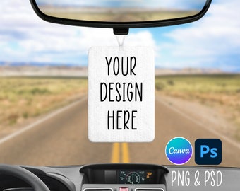 Maqueta de ambientador, sublimación de ambientador, plantilla de ambientador de automóvil, ambientador colgante, ambientador rectangular, ambientador PNG PSD