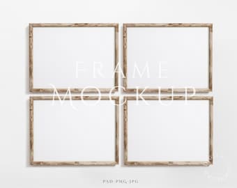 4 Landscape Frame Mockup 3:4 | Light Wood Frame Mockup | Antique Frame Mockup | Horizontal Frame | Vintage Wall Art Mockup | Wood Frame Mock