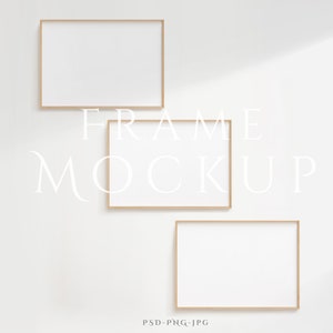 Landscape Frame Mockup A4 | 3 Horizontal Frame Mockup | 3 Frame Mockup Set | Three Frames Mockup | Lightwood Mockup Frame | Minimalist Frame