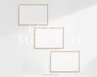 Landscape Frame Mockup A4 | 3 Horizontal Frame Mockup | 3 Frame Mockup Set | Three Frames Mockup | Lightwood Mockup Frame | Minimalist Frame