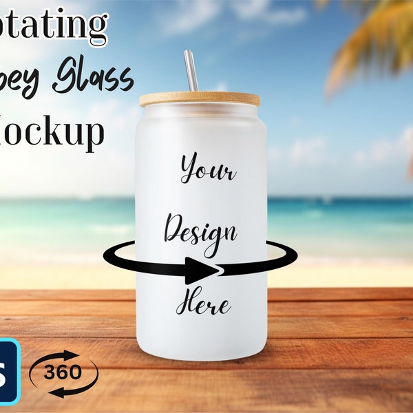 Rotating 16oz Libbey Glass Can Mockup | Animated Glass Can Mockup | Beer Can Glass Mockup | Iced Coffee Glass Mockup | Spinning Glass Can