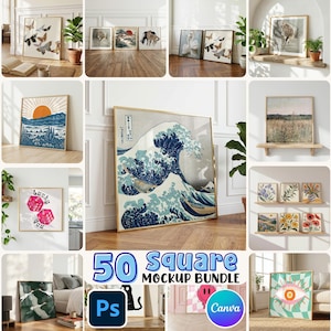 50x Square Frame Mockups: PSD Smart Objects, Canva Drag & Drop Templates (Digital Download)