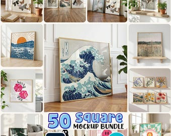 50x Square Frame Mockups: PSD Smart Objects, Canva Drag & Drop Templates (Digital Download)