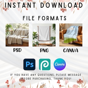 50 Woven Blanket Mockups: Printify Woven Blanket Mockup, Tapestry Blanket Mockup, PSD & Canva Templates image 6