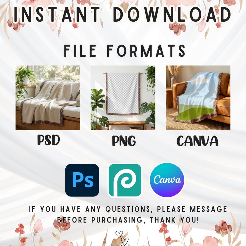 50 Woven Blanket Mockups: Printify Woven Blanket Mockup, Tapestry Blanket Mockup, PSD & Canva Templates image 6