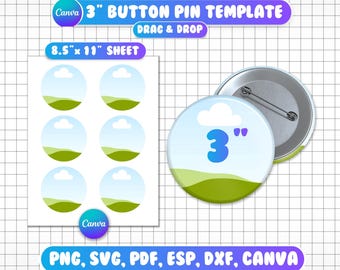 3" Button Pin Template, Canva Button Pin Template, Circle Button Pin , Button Pin Svg, Sublimation Button Pin Template, Printable Button Pin